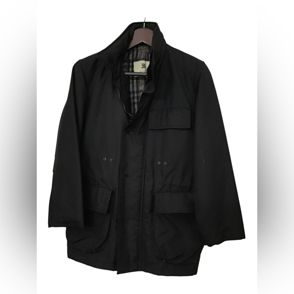 Burberry London Men’s Black Field Jacket XL Nova Check Plaid Lining Hidden Hood‌